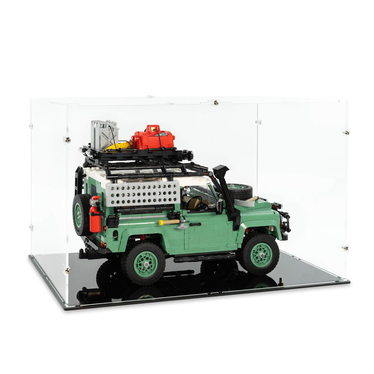 Angled top view of LEGO 10317 Land Rover Classic Defender 90 Display Case.