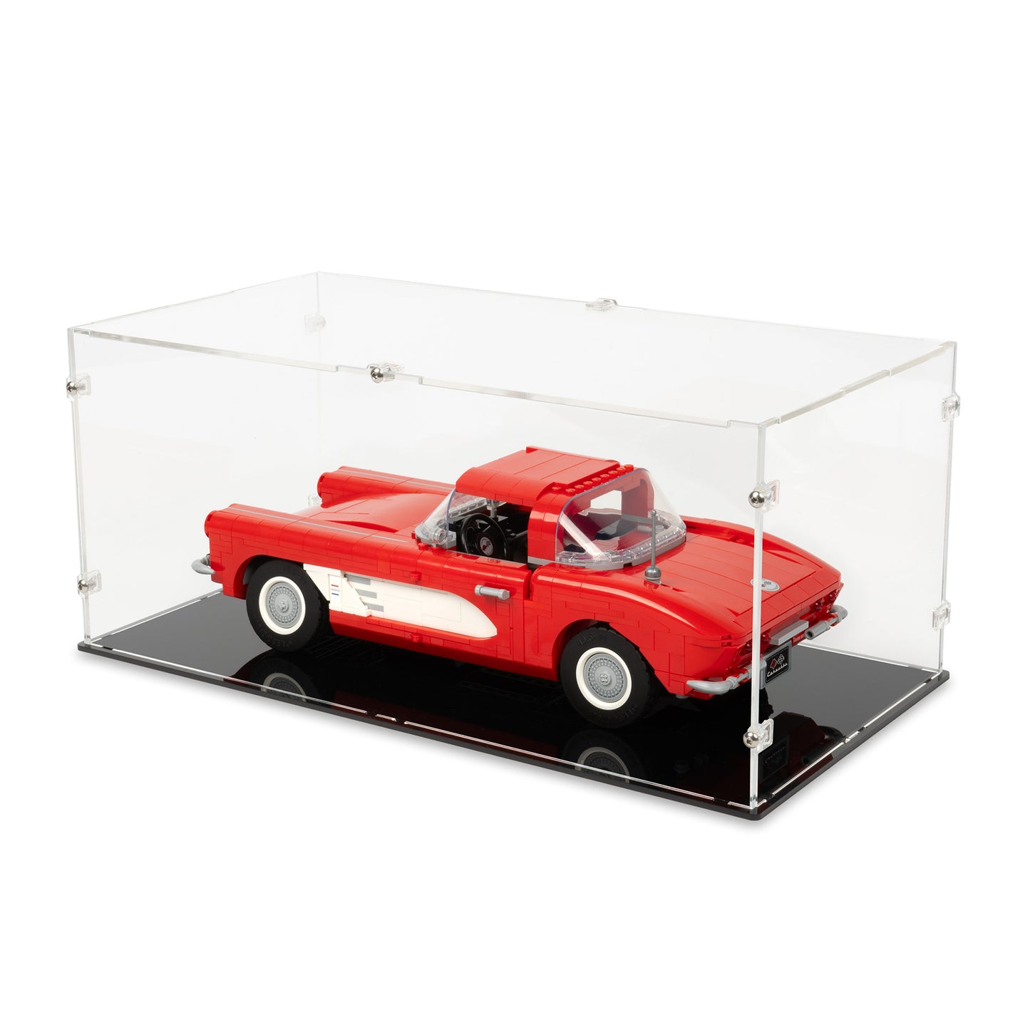Angled top view of LEGO 10321 Chevrolet Corvette 1961 Display Case.