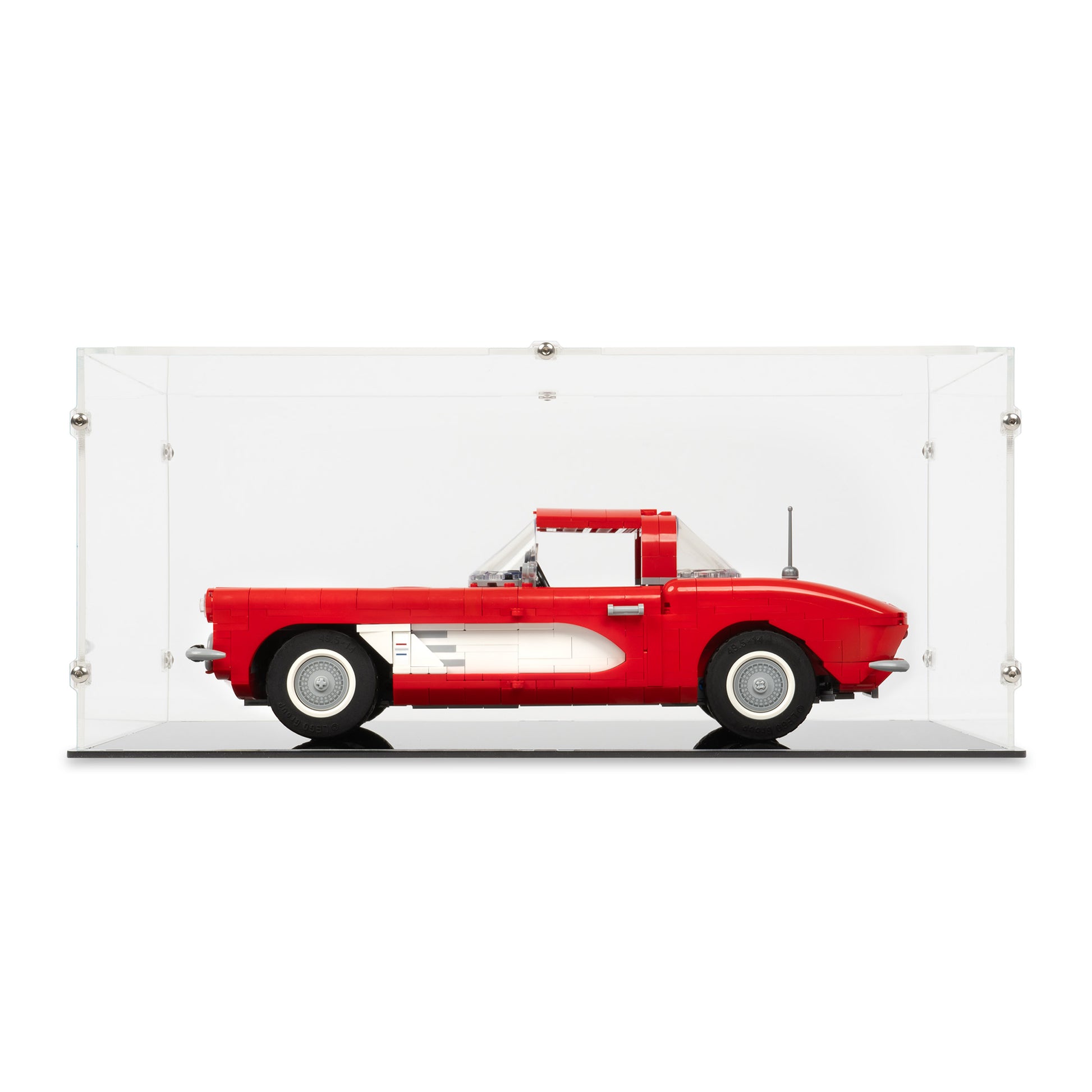 Front view of LEGO 10321 Chevrolet Corvette 1961 Display Case.