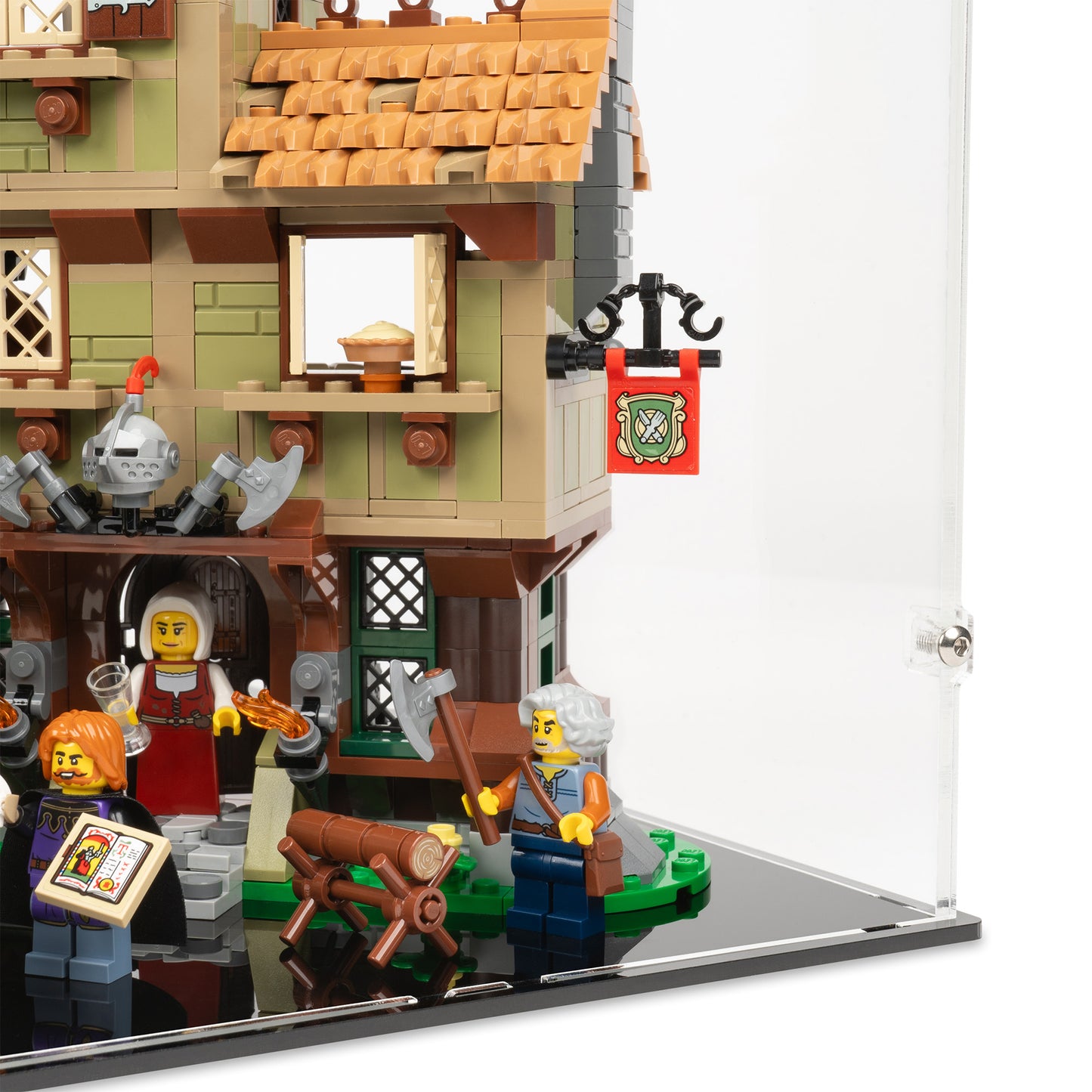 Fitting detail view of LEGO 10332 Medieval Town Square Display Case.