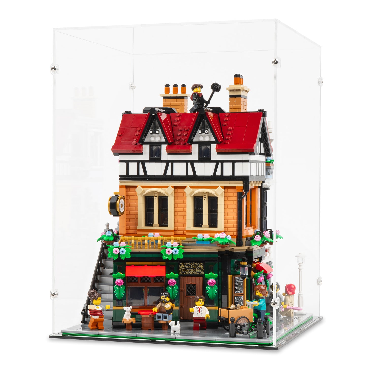 Angled view of LEGO 10350 Tudor Corner Display Case.