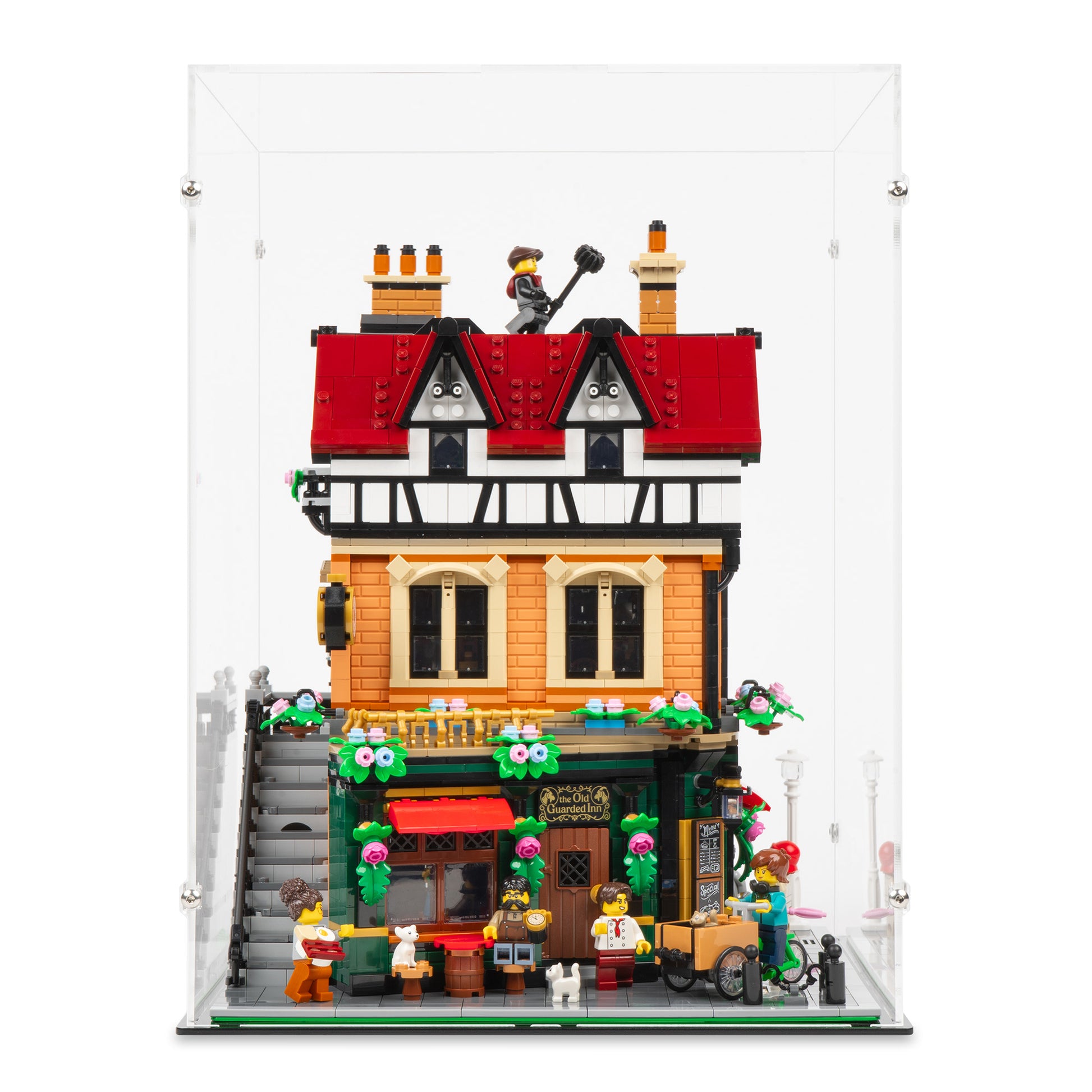 Front view of LEGO 10350 Tudor Corner Display Case.