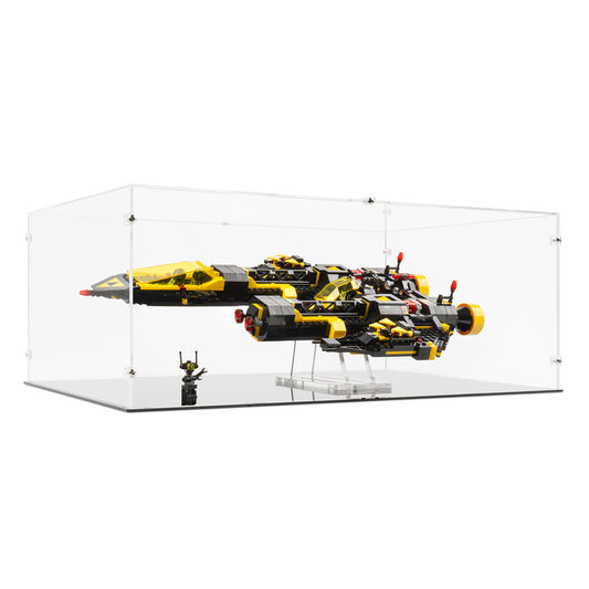 Angled view of LEGO 10355 Blacktron Renegade Display Case and Stand.
