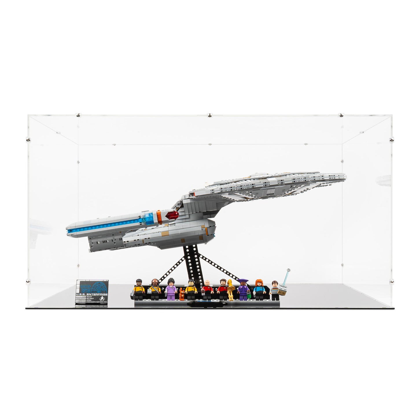 Front view of LEGO 10356 Star Trek USS Enterprise NCC-1701-D Display Case.