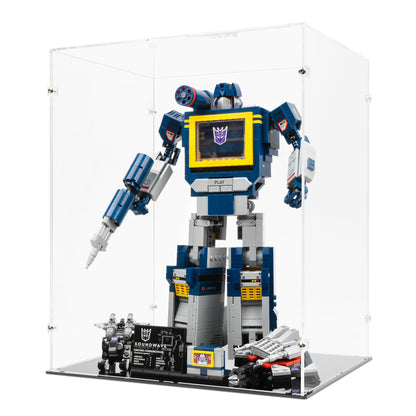 Angled view of LEGO 10358 Soundwave Display Case.