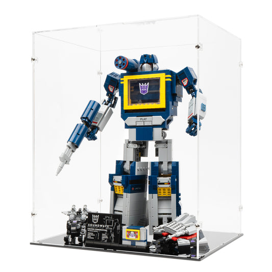 Angled view of LEGO 10358 Soundwave Display Case.