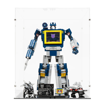 Front view of LEGO 10358 Soundwave Display Case.