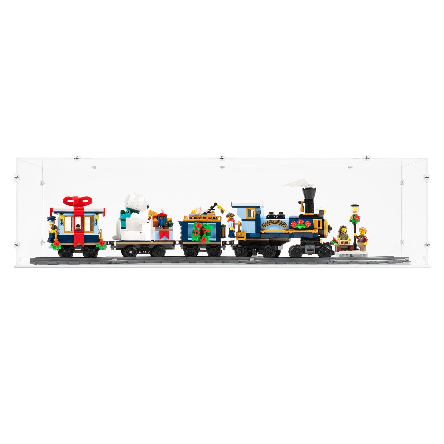Front view of LEGO 10361 Holiday Express Train Display Case.