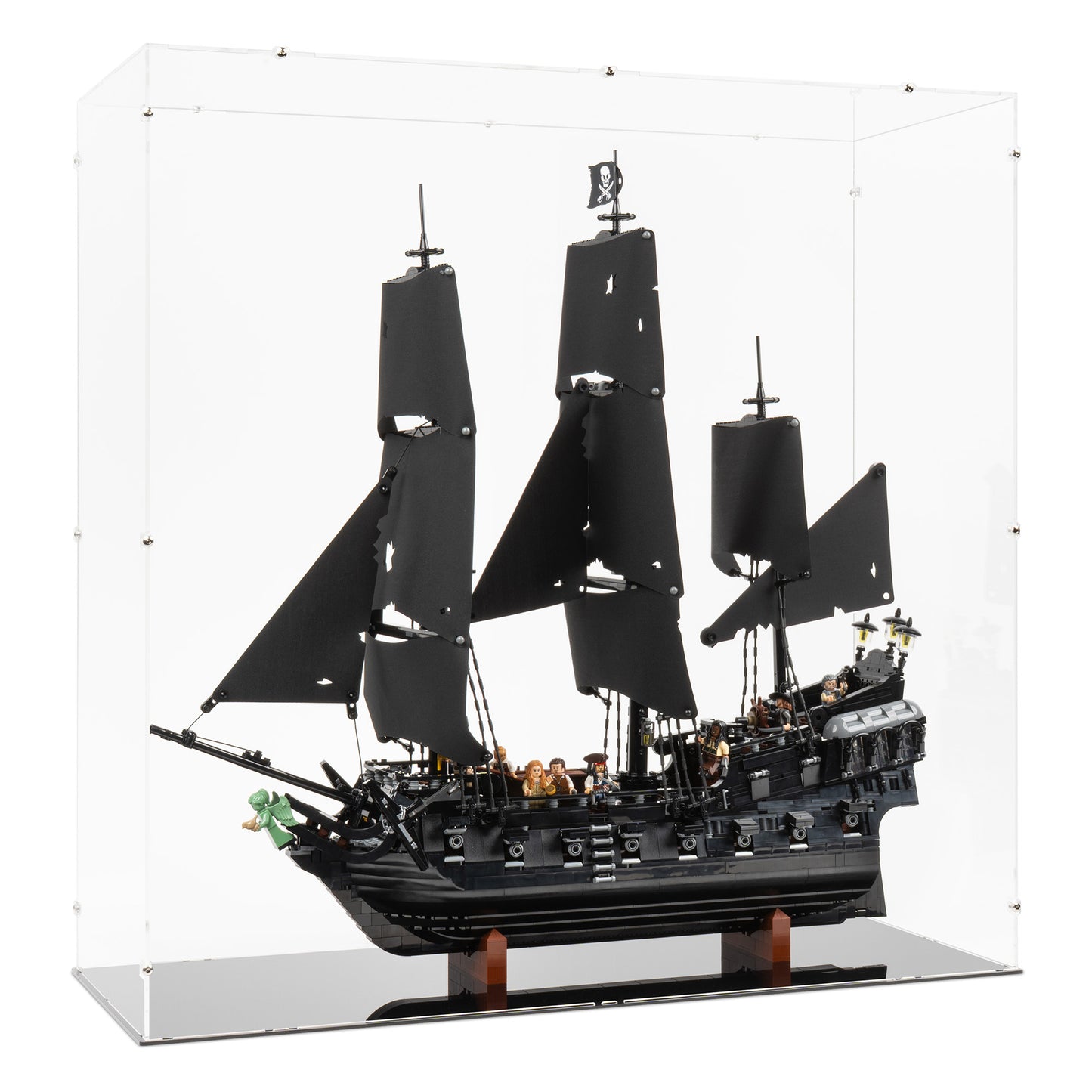 Angled view of LEGO 10365 Captain Jack Sparrow's Pirate Ship Display Case.