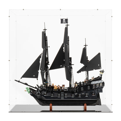 Front view of LEGO 10365 Captain Jack Sparrow's Pirate Ship Display Case.