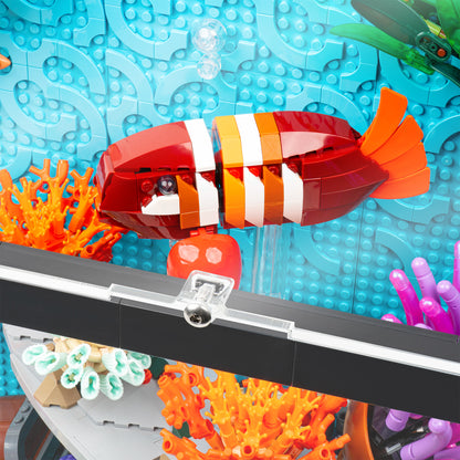 Top fitting detail view of LEGO 10366 Tropical Aquarium Display Case.
