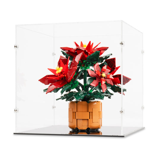 Angled view of LEGO 10370 Poinsettia Display Case.