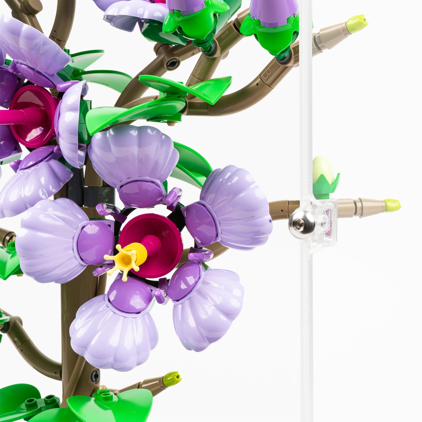 Fitting detail view of LEGO 10372 Hibiscus Display Case.