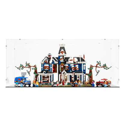 Front view of LEGO 11370 Stranger Things The Creel House Open Display Case.