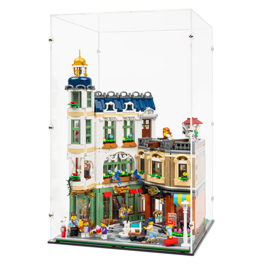 Angled view of LEGO 11371 Shopping Street Display Case.