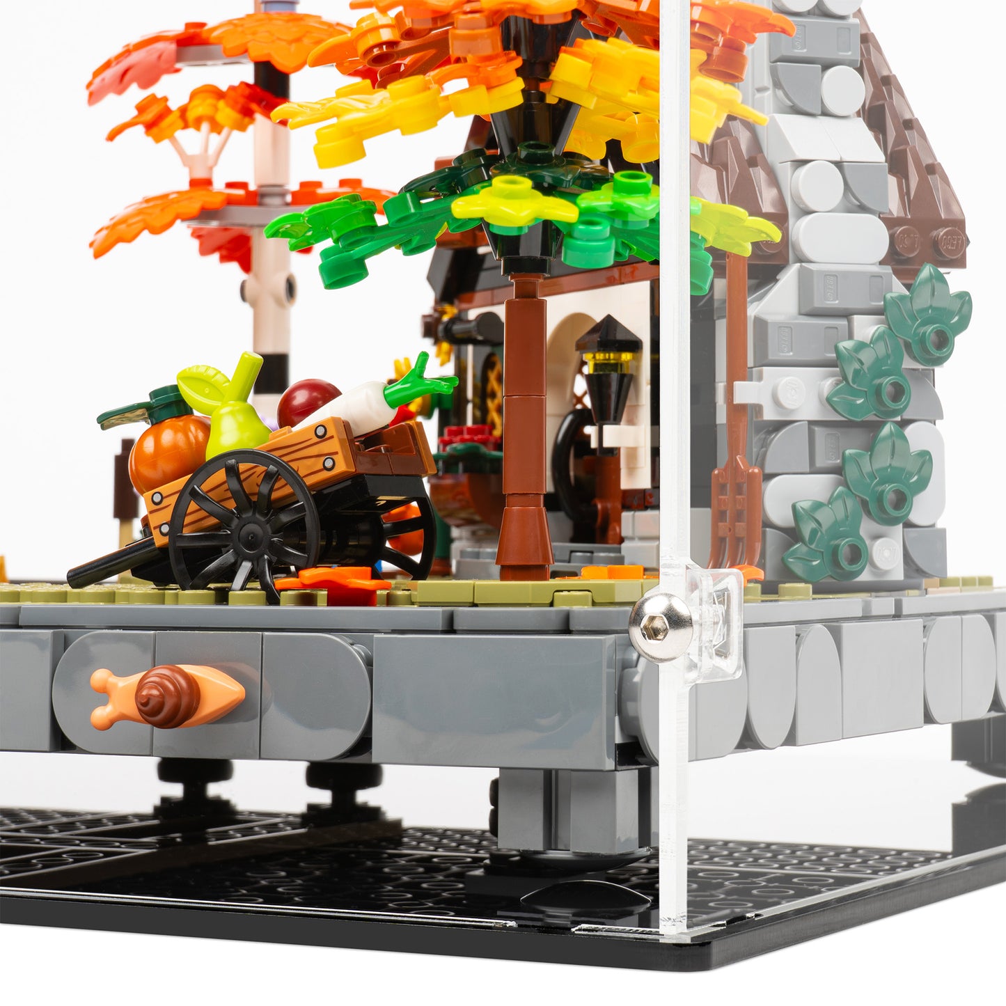 Right fitting detail view of LEGO 11372 Autumn Cottage Garden Display Case.