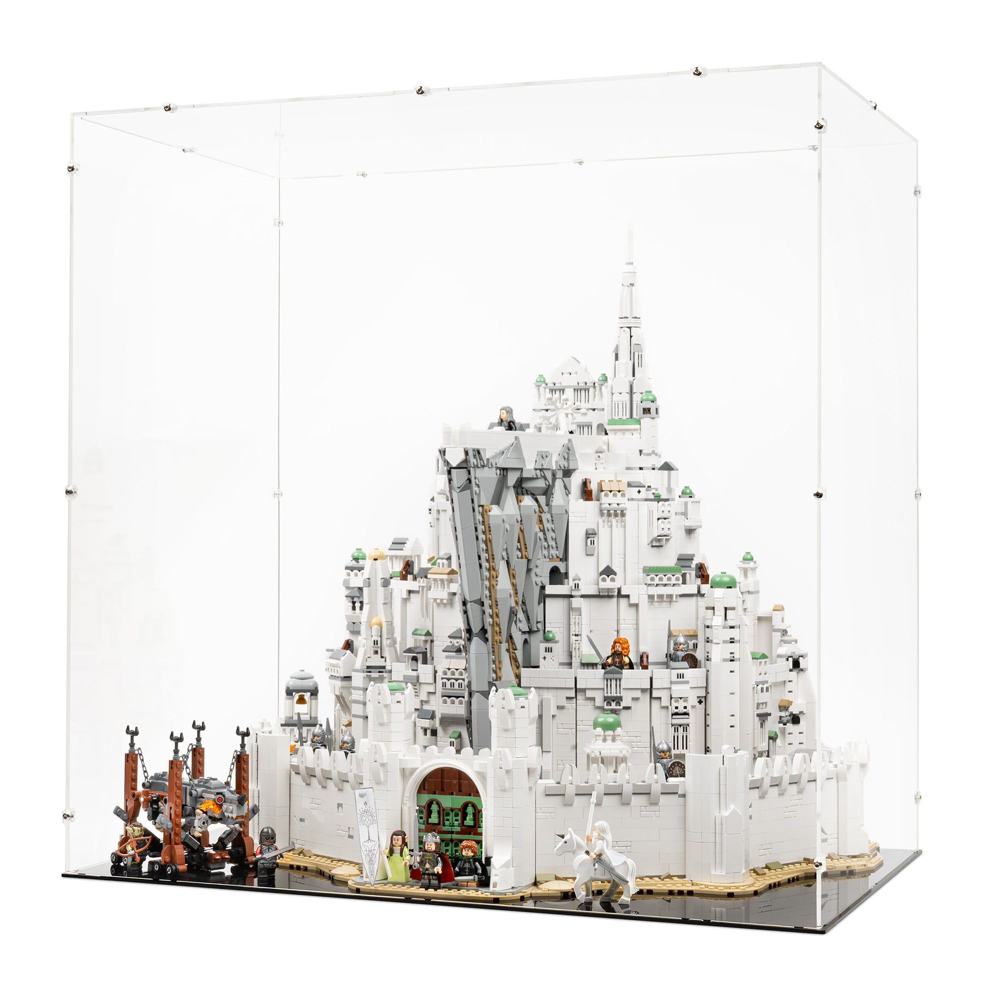 Angled view of LEGO 11377 The Lord of the Rings Minas Tirith Display Case.