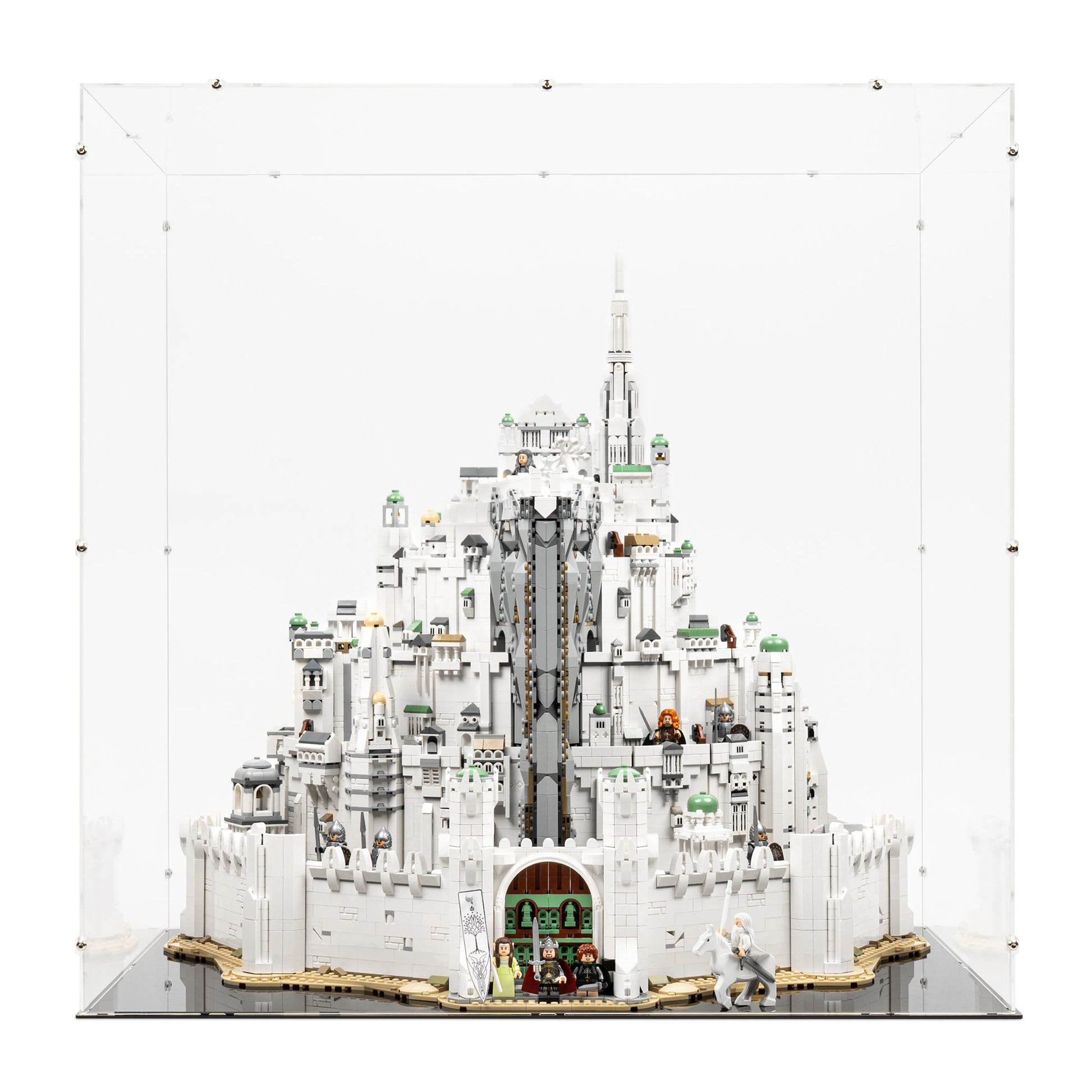 Front view of LEGO 11377 The Lord of the Rings Minas Tirith Display Case.