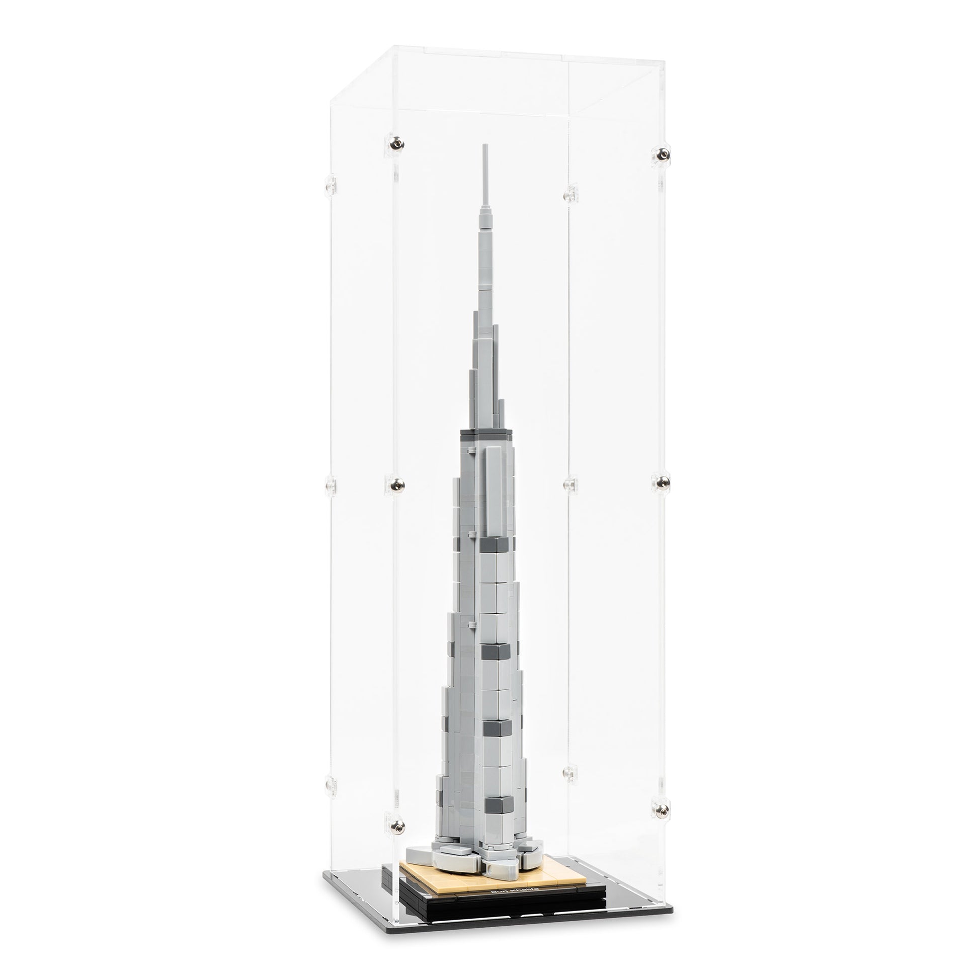 Angled view of LEGO 21031 Burj Khalifa Display Case.