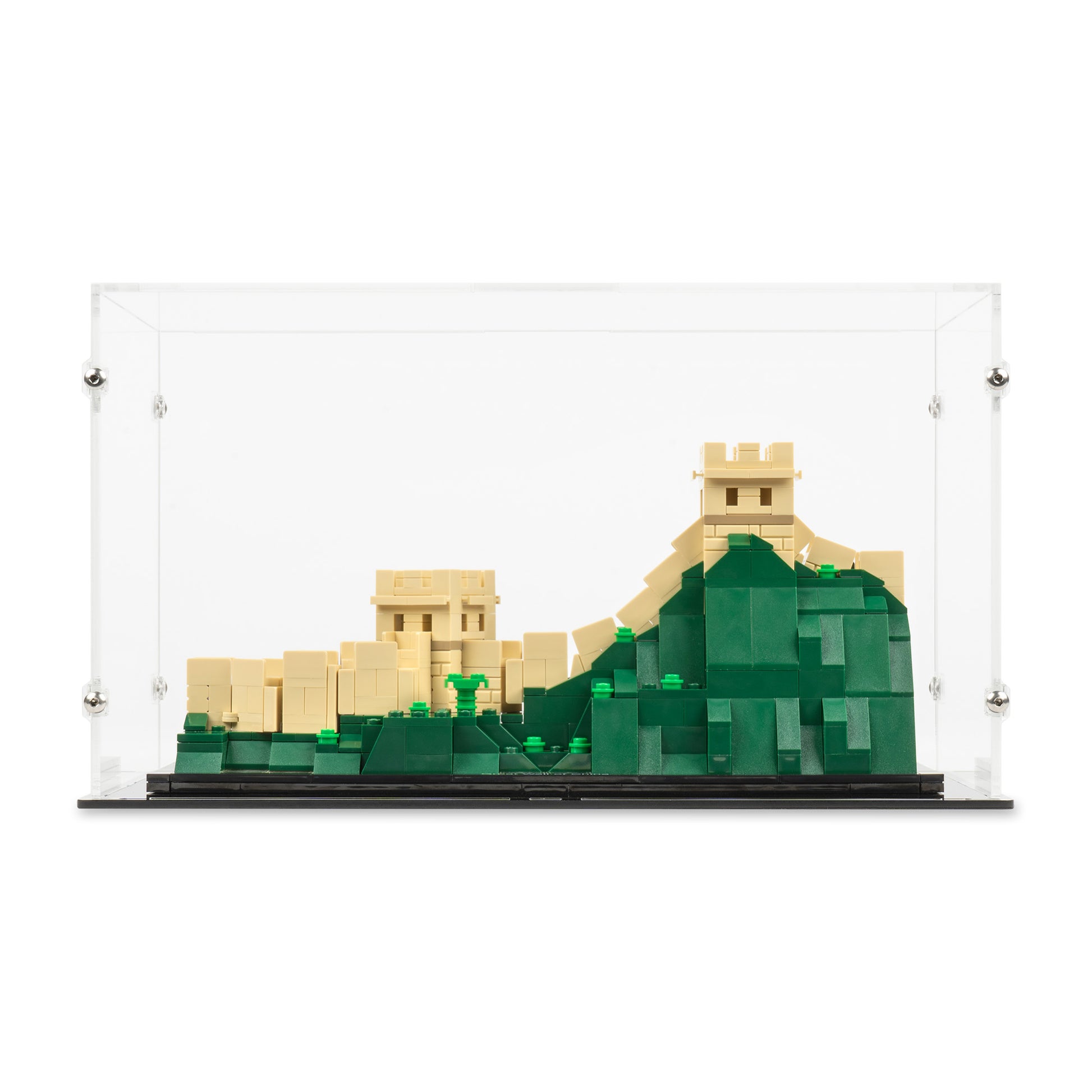 Front view of LEGO 21041 Great Wall of China Display Case.