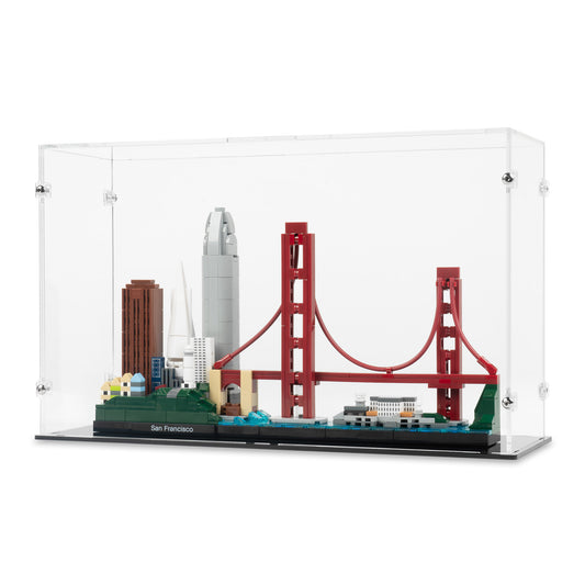 Angled view of LEGO 21043 San Francisco Display Case.