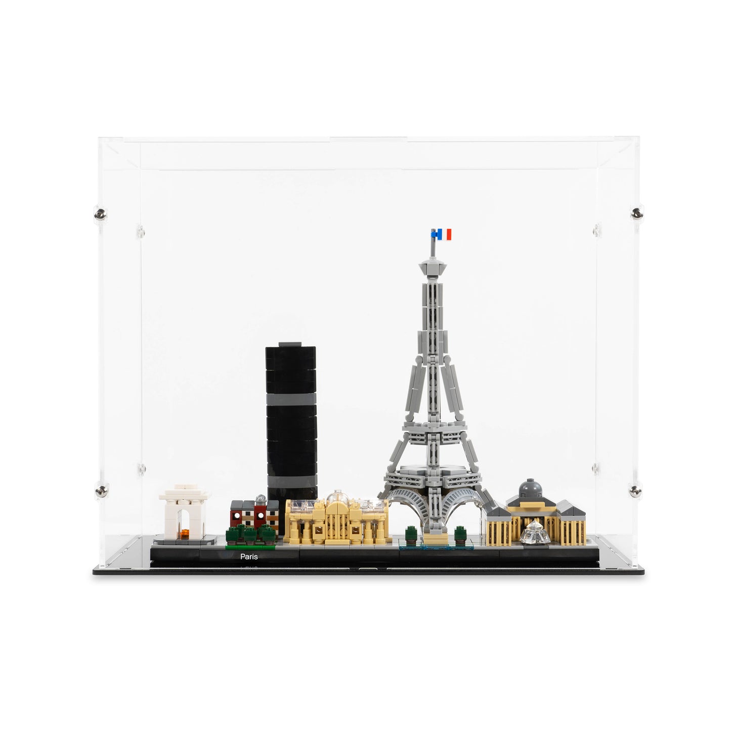 Front view of LEGO 21044 Paris Display Case.