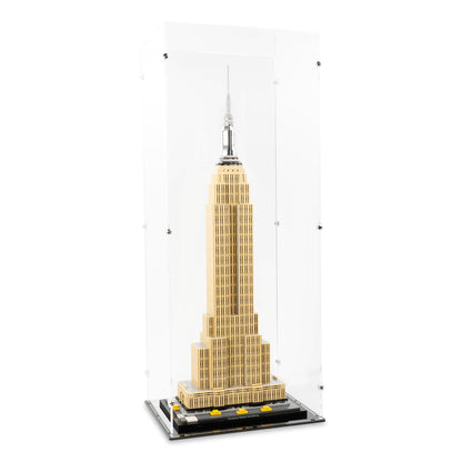 Angled view of LEGO 21046 Empire State Building Display Case.