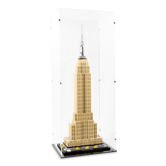 Angled view of LEGO 21046 Empire State Building Display Case.