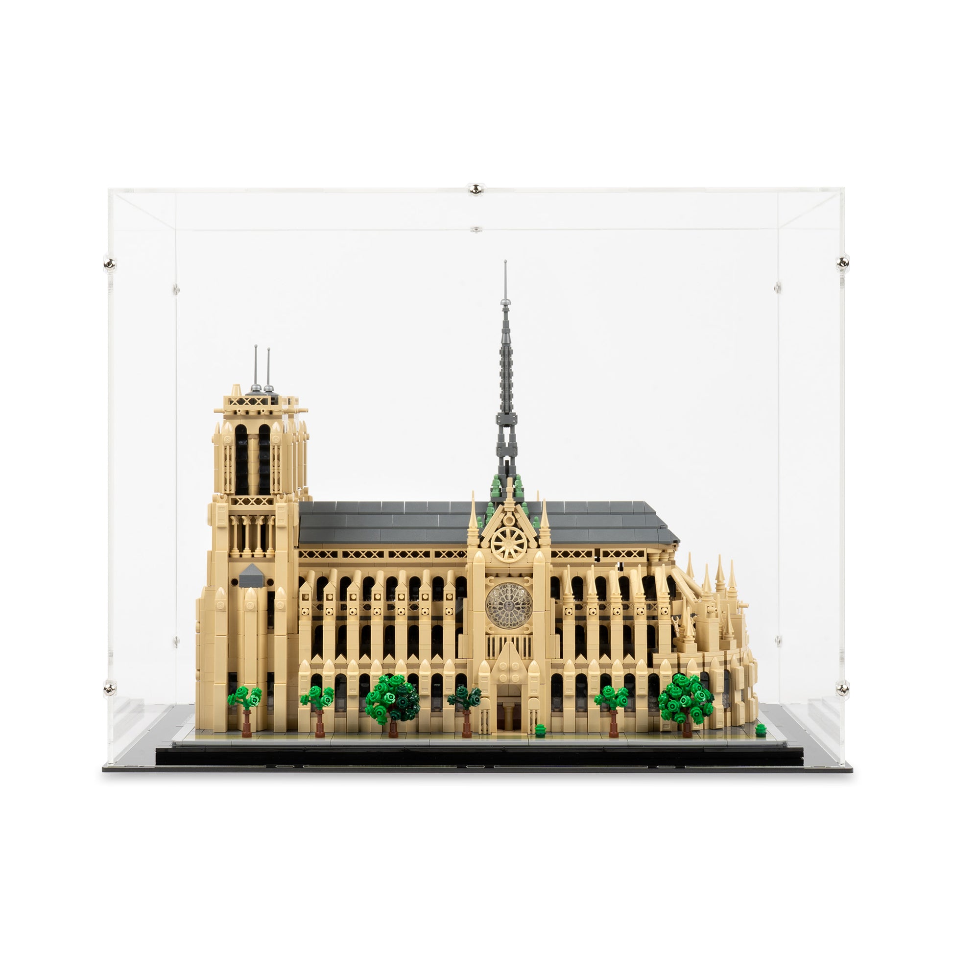 Front view of LEGO 21061 Notre-Dame de Paris Display Case.