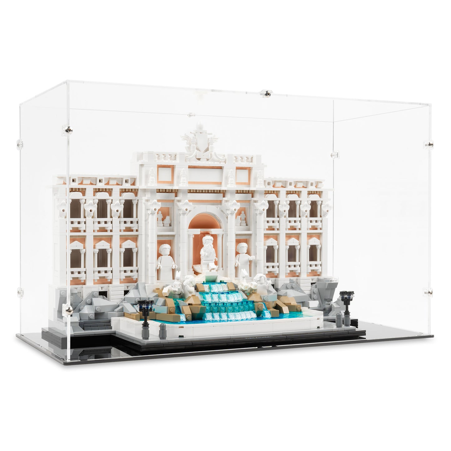 Angled view of LEGO 21062 Trevi Fountain Display Case.