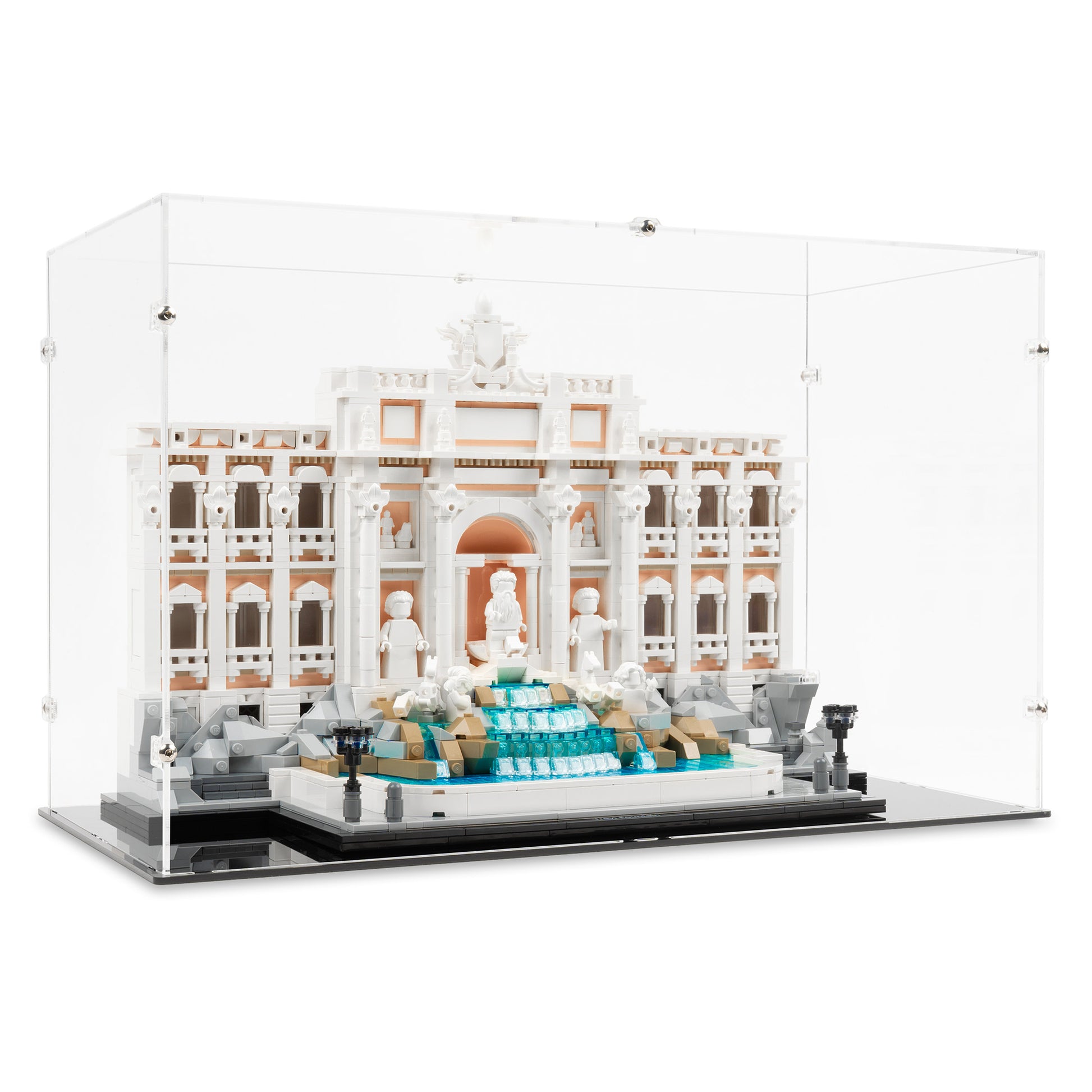Angled view of LEGO 21062 Trevi Fountain Display Case.