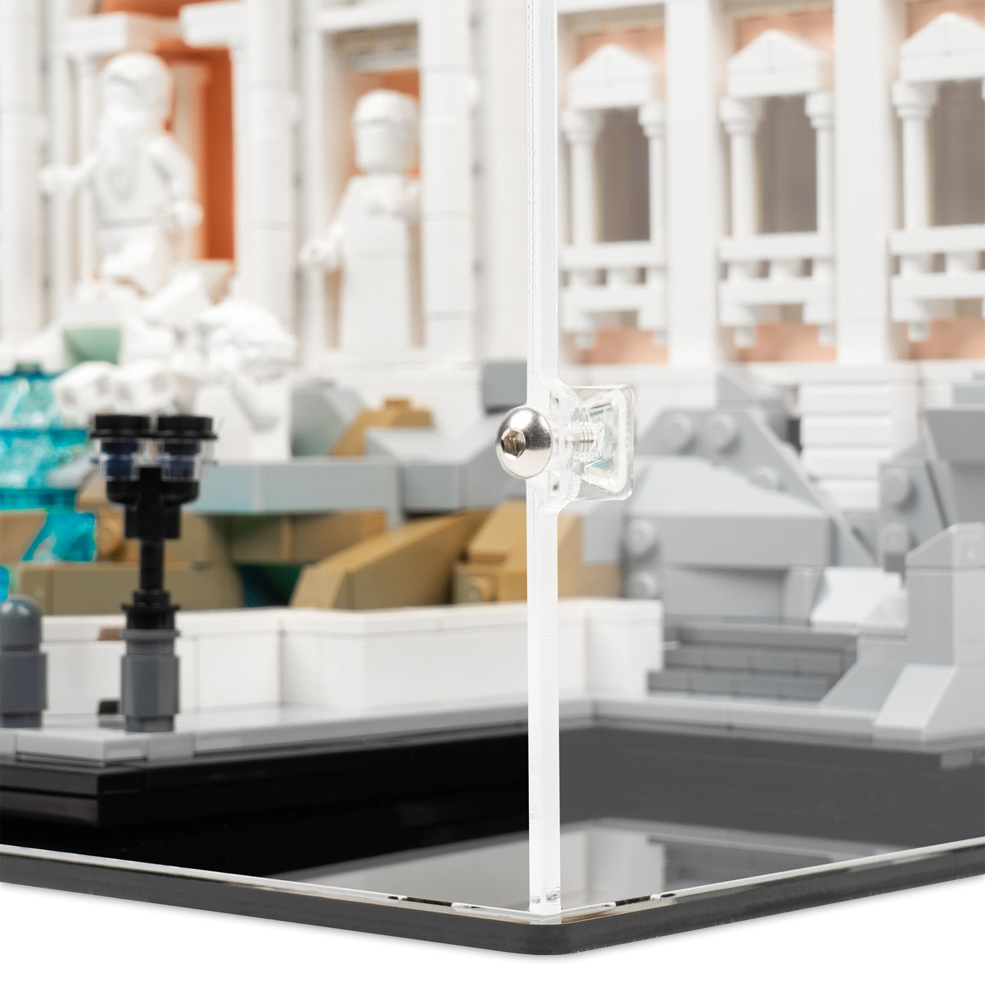 Fitting detail view of LEGO 21062 Trevi Fountain Display Case.