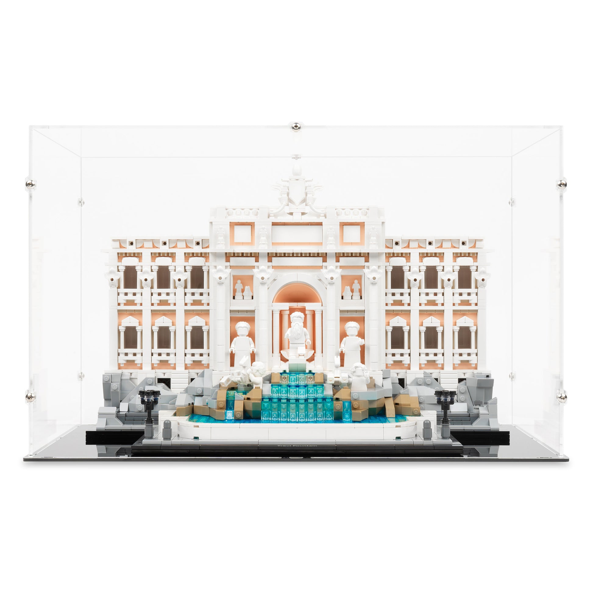 Front view of LEGO 21062 Trevi Fountain Display Case.