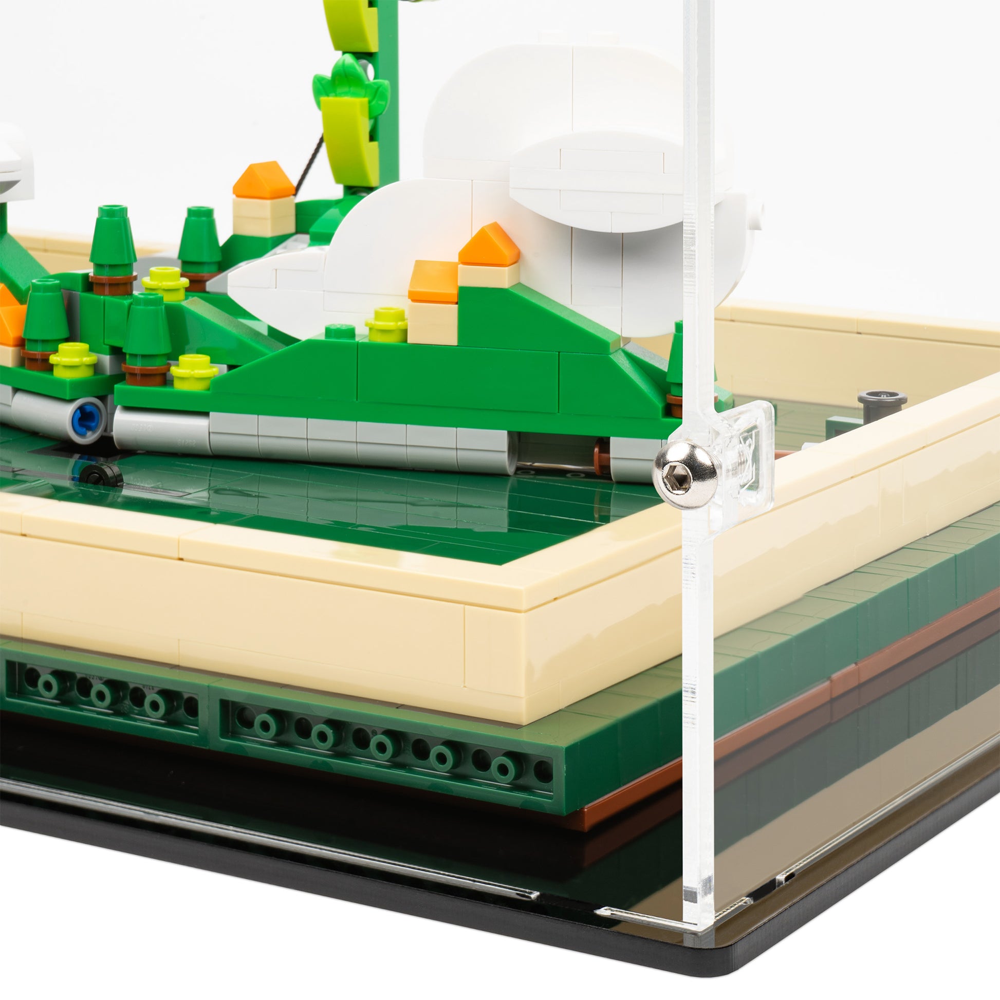 Fitting detail view of LEGO 21315 Pop-Up Book Open Display Case with Jack and the Beanstalk.