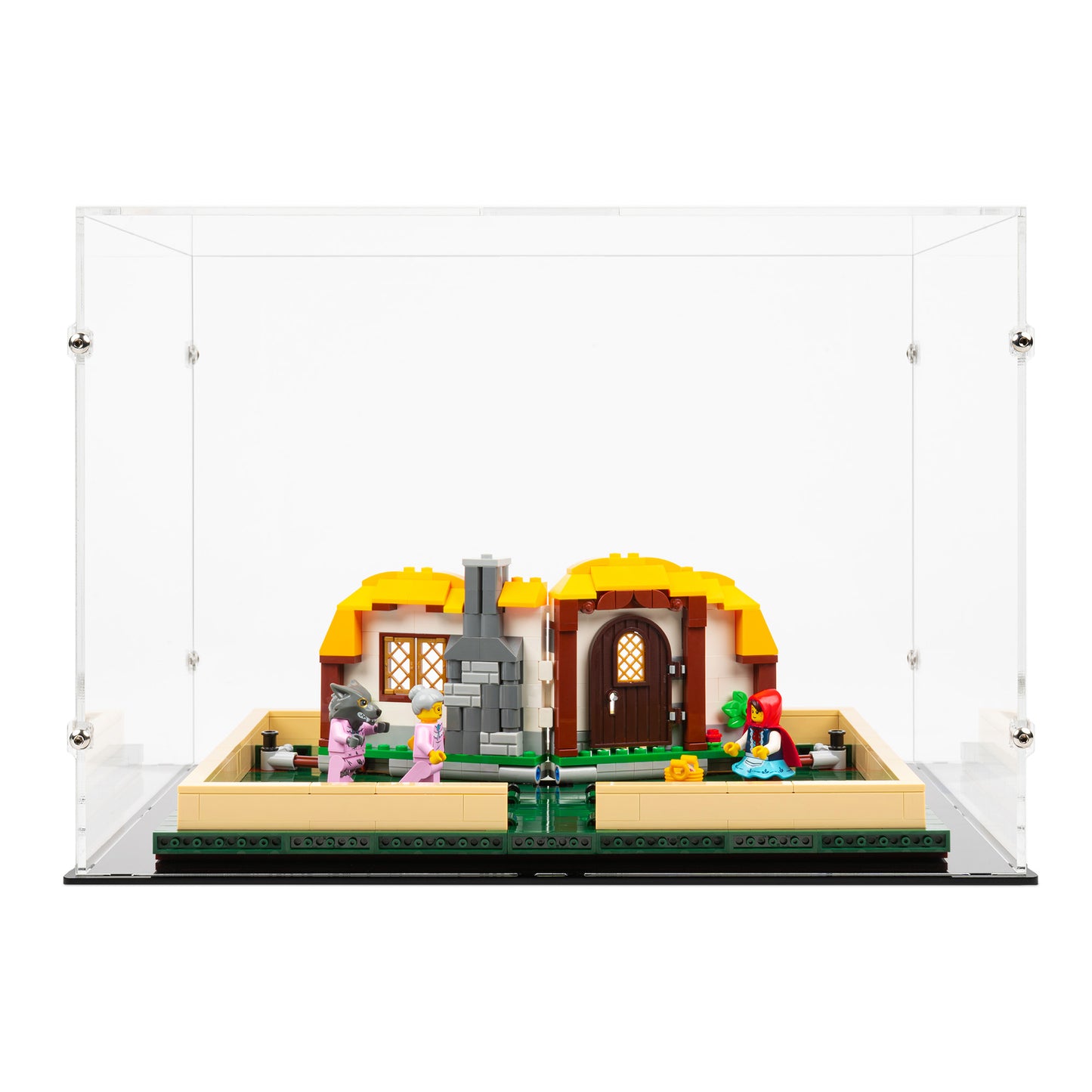 Front view of LEGO 21315 Pop-Up Book Open Display Case with Little Red Riding Hood.