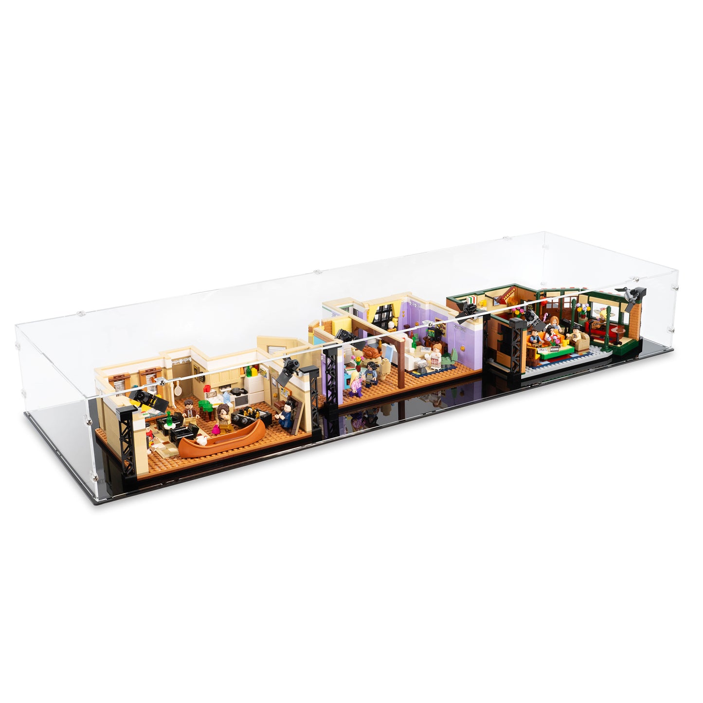 Angled top view of LEGO 21319 Central Perk & 10292 The Friends Apartments Display Case.