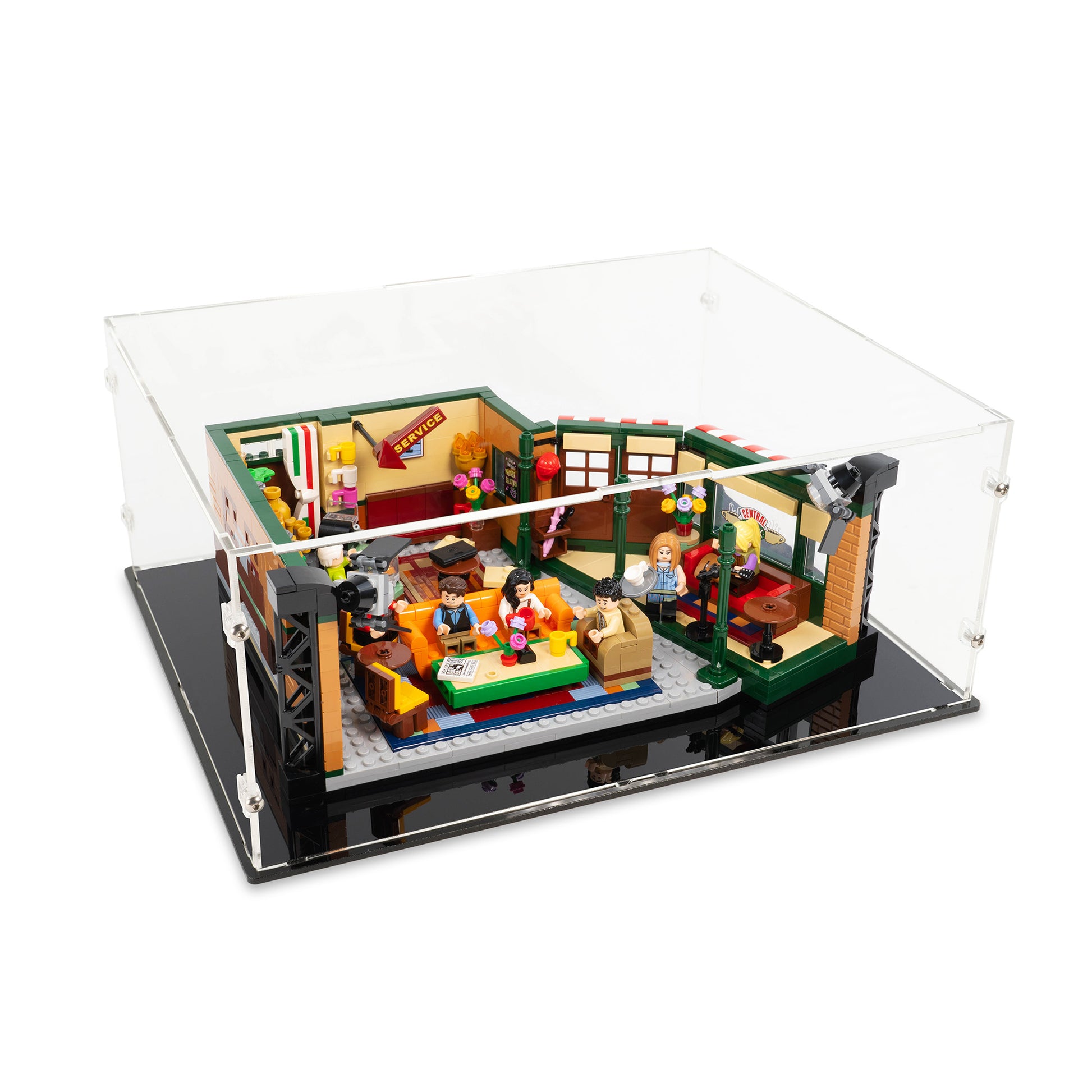 Angled top view of LEGO 21319 Central Perk Display Case.