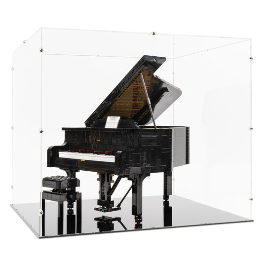 Angled view of LEGO 21323 Grand Piano Display Case.
