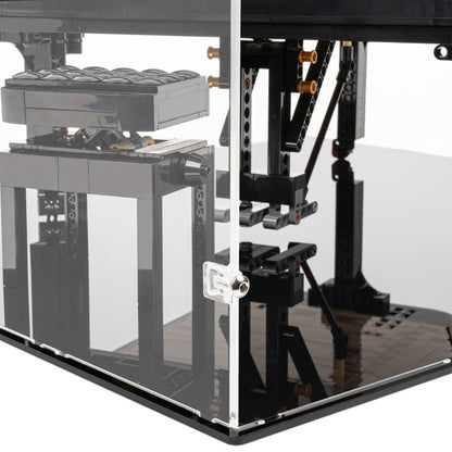 Fitting detail view of LEGO 21323 Grand Piano Display Case.