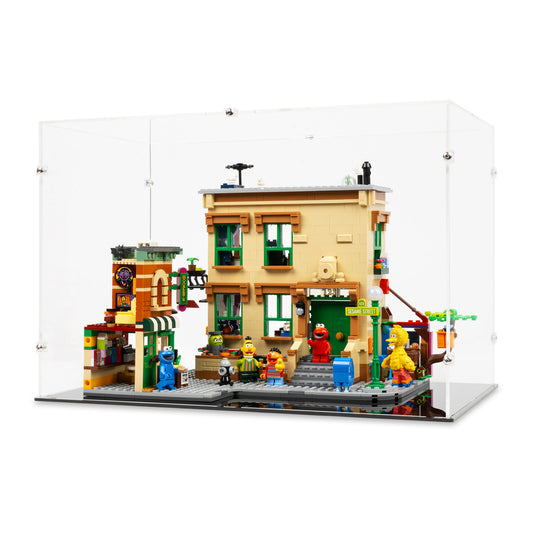 Angled view of LEGO 21324 123 Sesame Street Display Case.