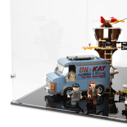 Fitting detail view of LEGO 21330 Home Alone Display Case with a black base.
