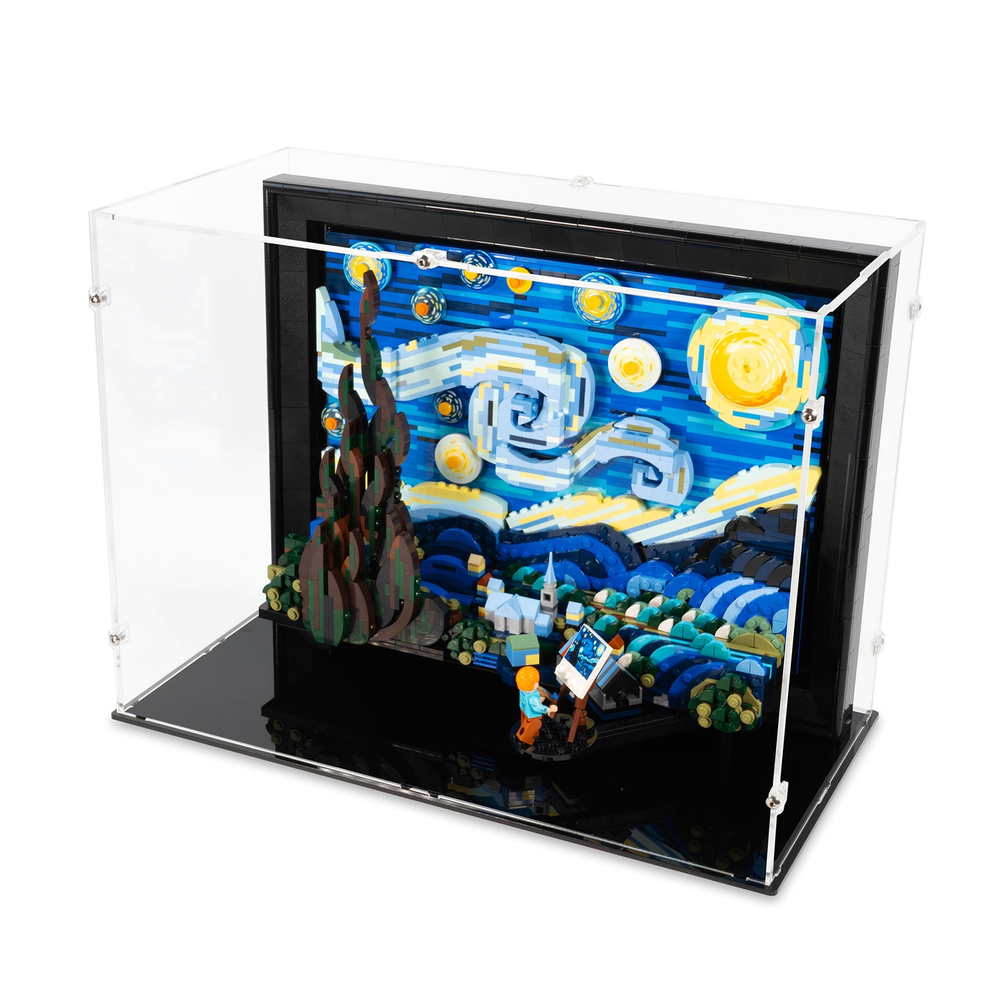 Angled top view of LEGO 21333 Vincent van Gogh The Starry Night Display Case.