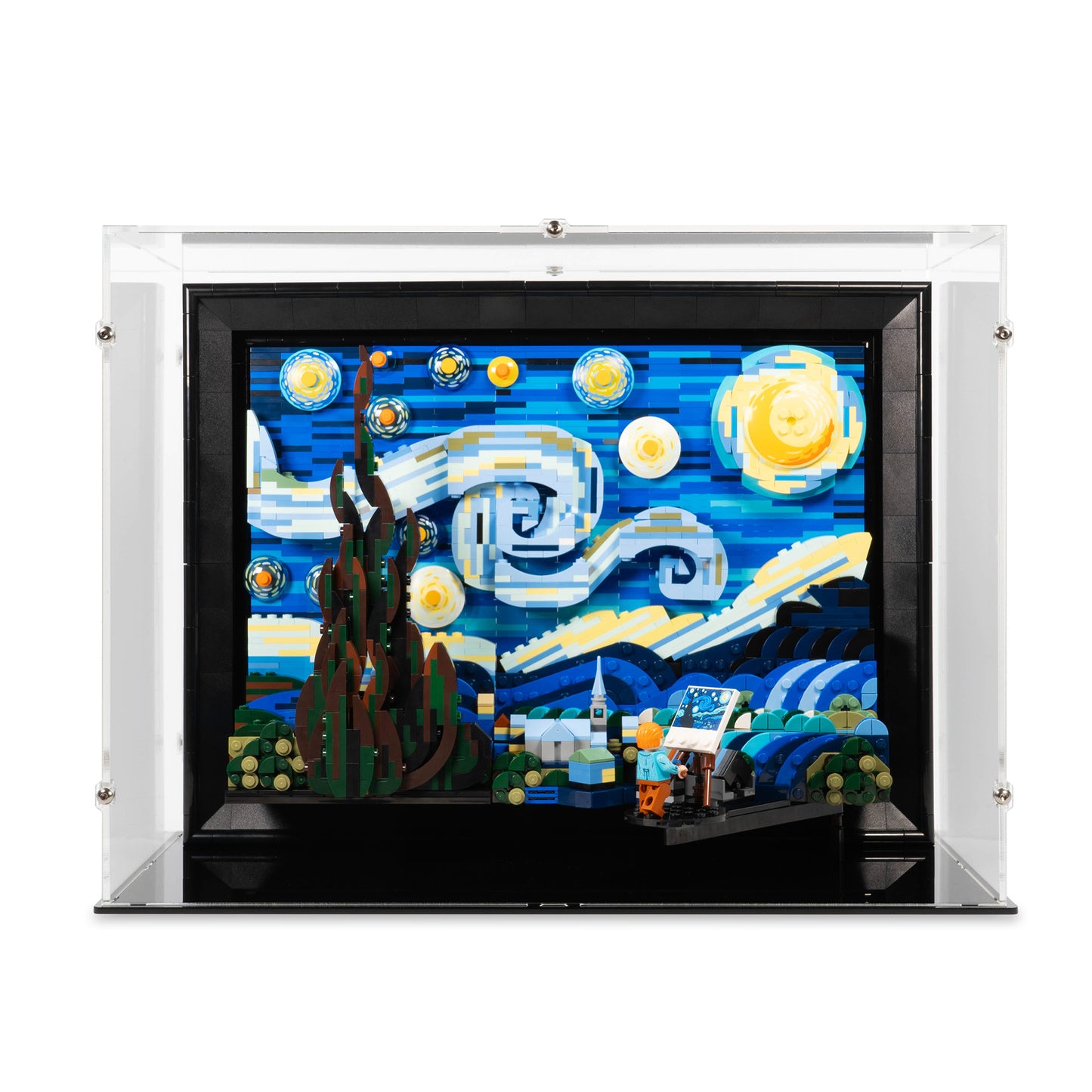 Front view of LEGO 21333 Vincent van Gogh The Starry Night Display Case.