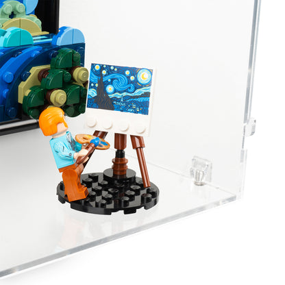 Fitting detail view of LEGO 21333 Vincent van Gogh – The Starry Night Wall-Mounted Display Case.