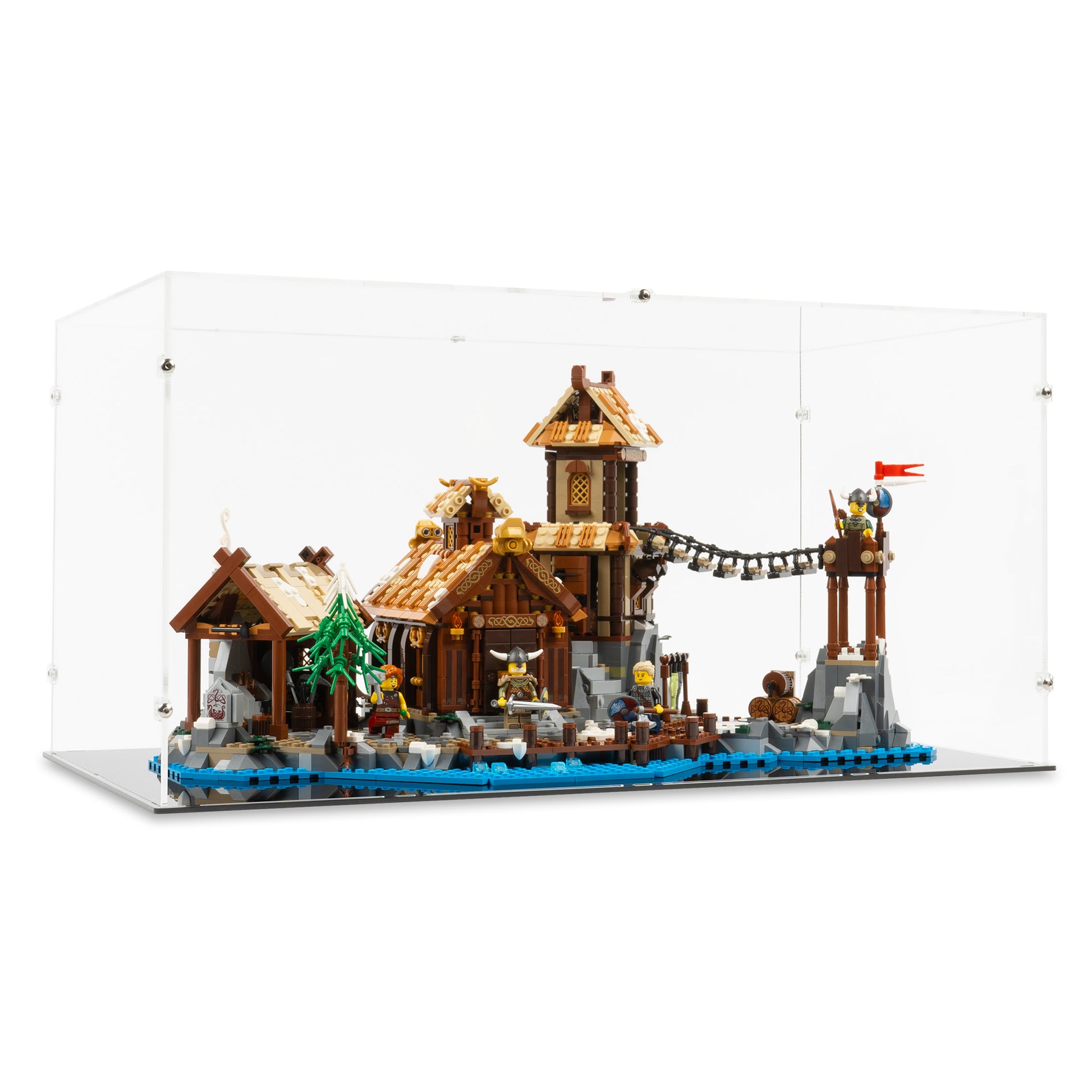 Angled view of LEGO 21343 Viking Village Display Case.