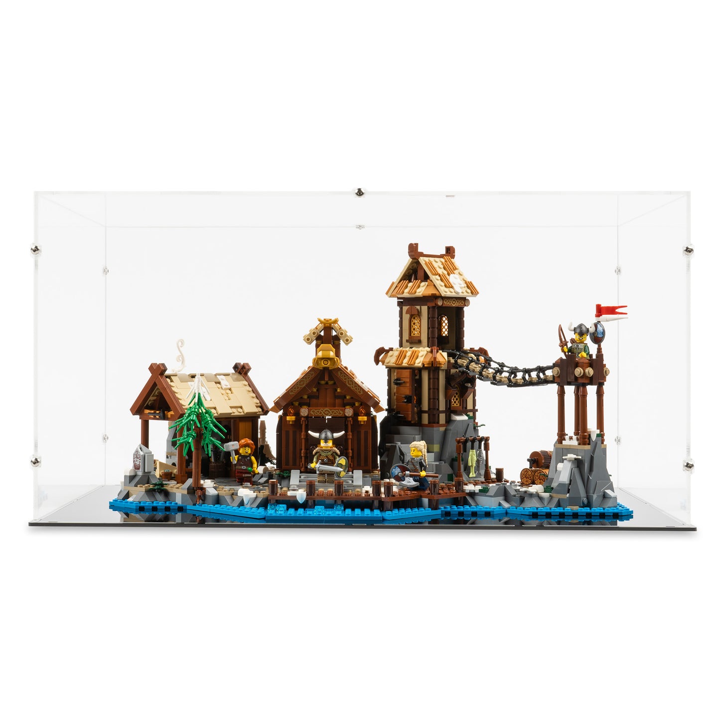 Front view of LEGO 21343 Viking Village Display Case.