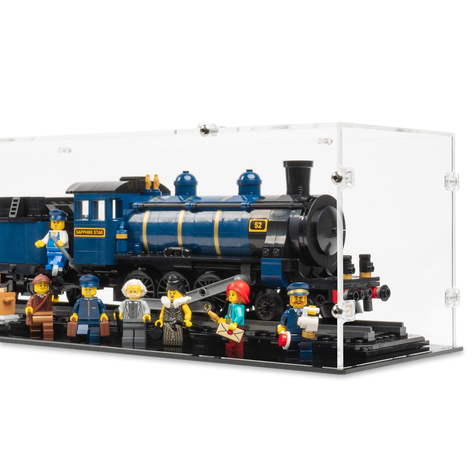Fitting detail view of LEGO 21344 The Orient Express Train Display Case.