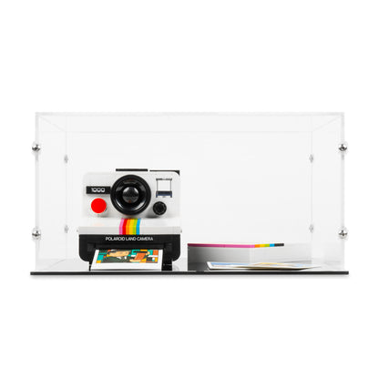 Front view of LEGO 21345 Polaroid OneStep SX-70 Camera Display Case.