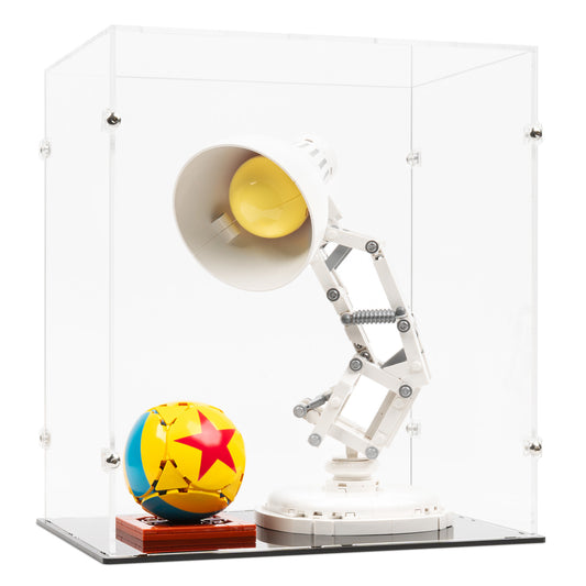 Angled view of LEGO 21357 Disney Pixar Luxo Jr Display Case.