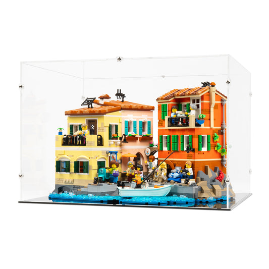 Angled view of LEGO 21359 Italian Riviera Display Case.